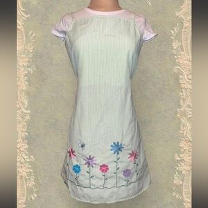 Vintage Basic Editions Spring White and Green floral Embroidered Checkered Dress